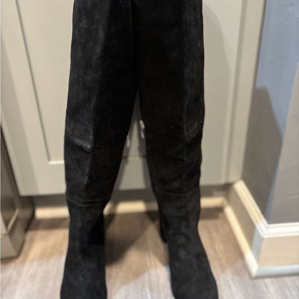 Black Suede Knee-High Boots